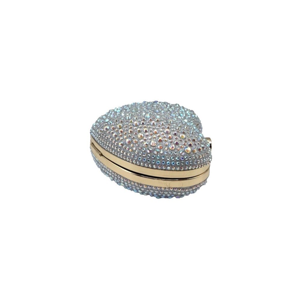 Silver Crystal Heart Clutch Bag Gold Handle Formal Evening Cocktail Purse NEW - Picture 7 of 9